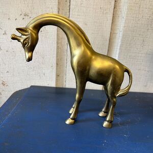 Vintage Solid Brass Giraffe Figurine Taiwan, Animal Statue, Heavy Brass